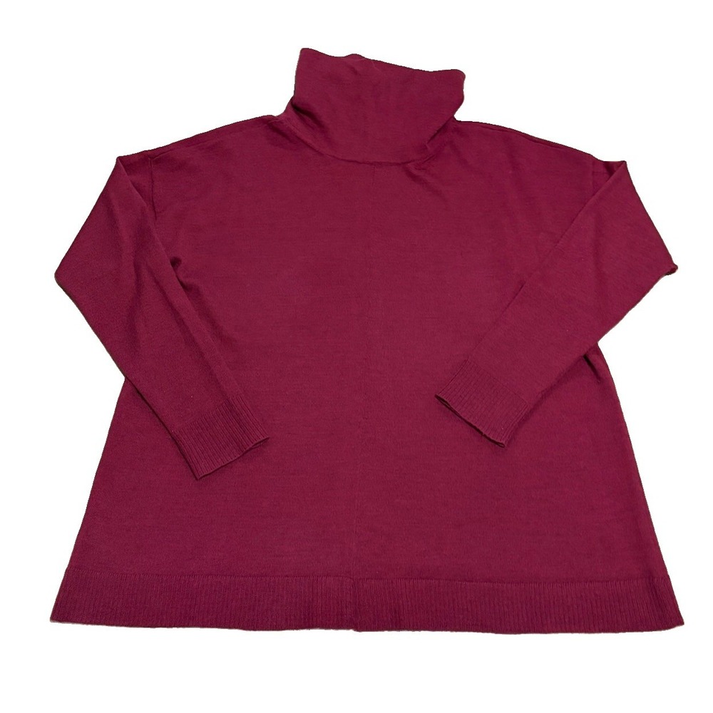 Eileen Fisher Womens L Merino Wool Turtleneck Tunic Sweater Red Quiet Luxury